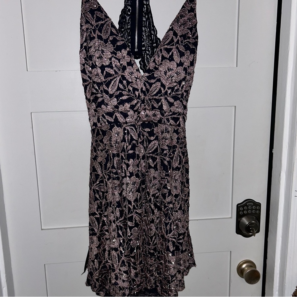 Sparkly navy dress with lace back